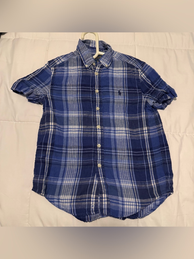 Ralph Lauren Navy And White Plaid Short Sleeve Button-Down Shirt